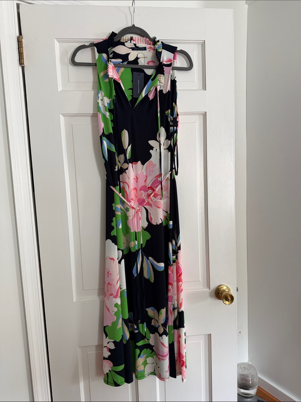 Tommy Hilfiger Navy Floral Maxi Dress with Pink & Green